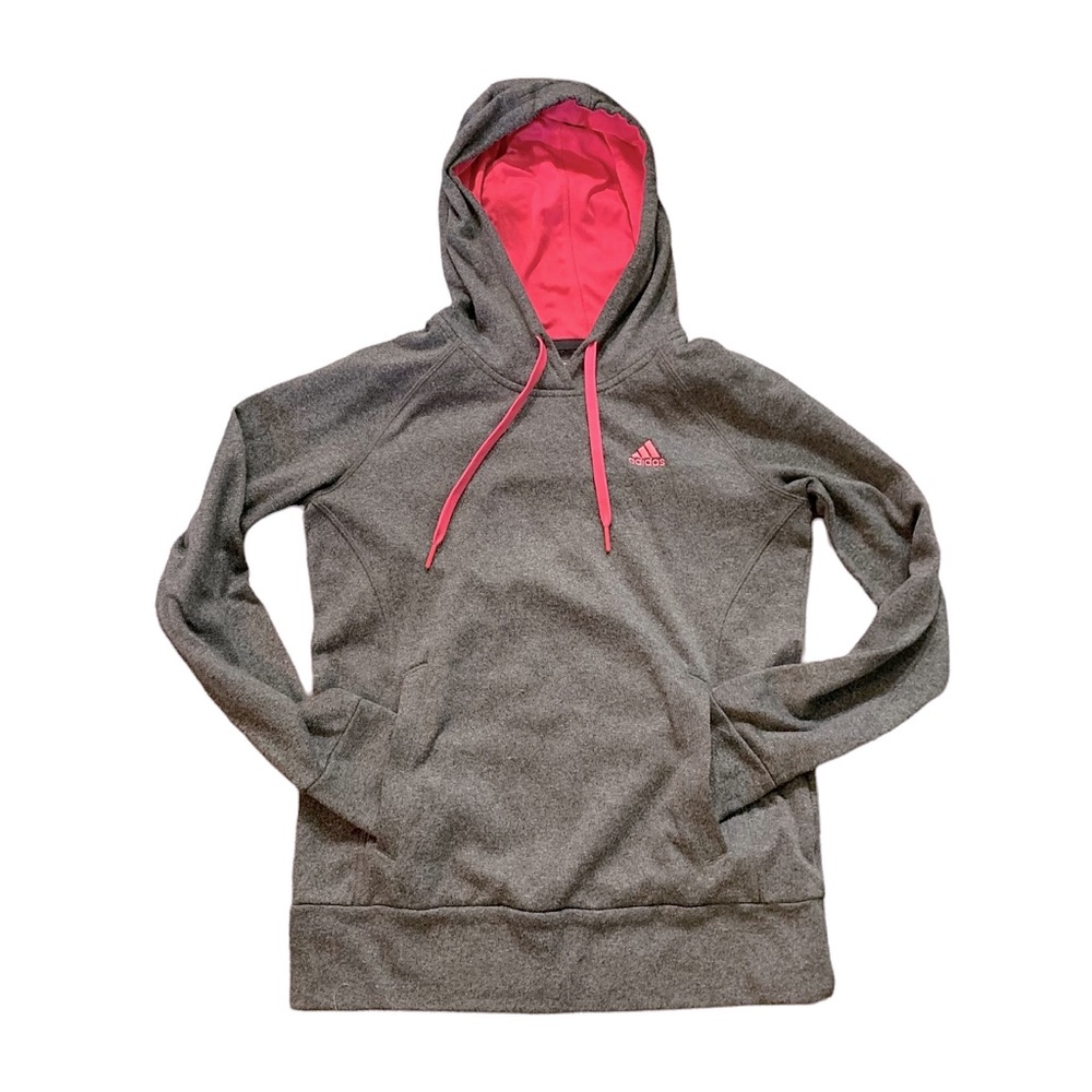 Adidas grey and pink pullover hoodie